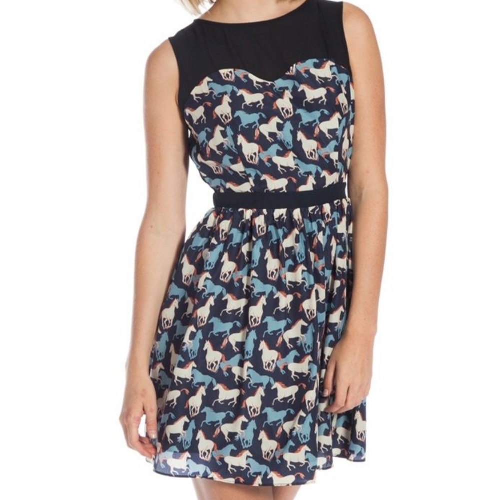 Pink Martini 'The Runaway Dress' Open Back Horse Print, Sz S